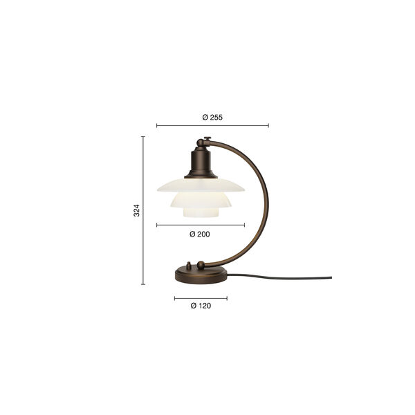 PH 2/2 Luna Table Lamp, aged brass/opal glass, Louis Poulsen