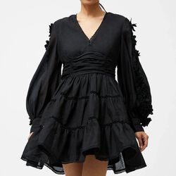 AUBREY 3D LACE TRIM MINI DRESS,  black, French Connection
