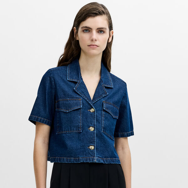 ARCHIE DENIM BUTTON THROUGH SHIRT, authentic indigo, French Connection