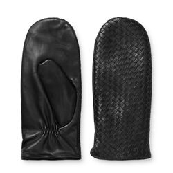 Day Leather Braided Mittens, black, DAY ET