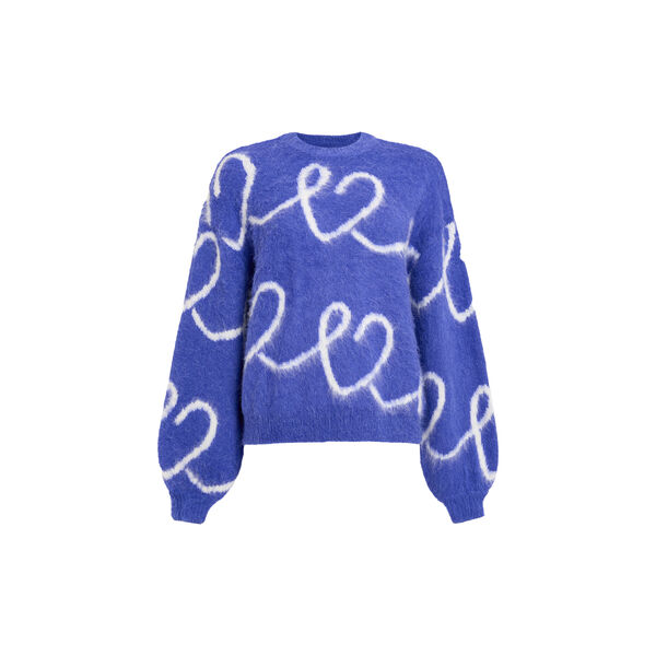 Hallie Blue Heart Pattern Knit Jumper, cobalt blue/white, French Connection