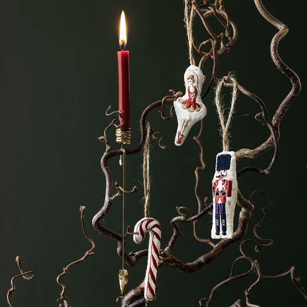 Julepynt klassiske motiver: Sukkerstokk, ballerina og nøtteknekker, hvit, Langkilde & Søn