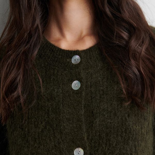 Andrea Knit Rib LS Cardigan, black olive, Second Female