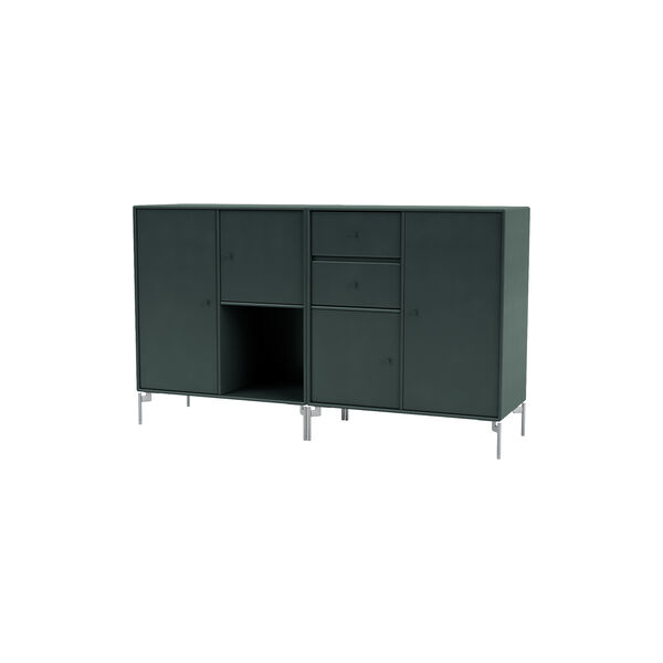 COUPLE bred skjenk med ben i krom, 163 black jade, Montana Furniture
