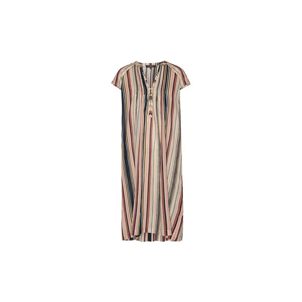 Short Sleeve Long Dress, beige organic stripe, Ilse Jacobsen Hornbæk
