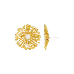 Flower & Pearl Stud Earring, pale gold, Orelia