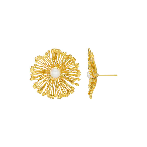 Flower & Pearl Stud Earring, pale gold, Orelia