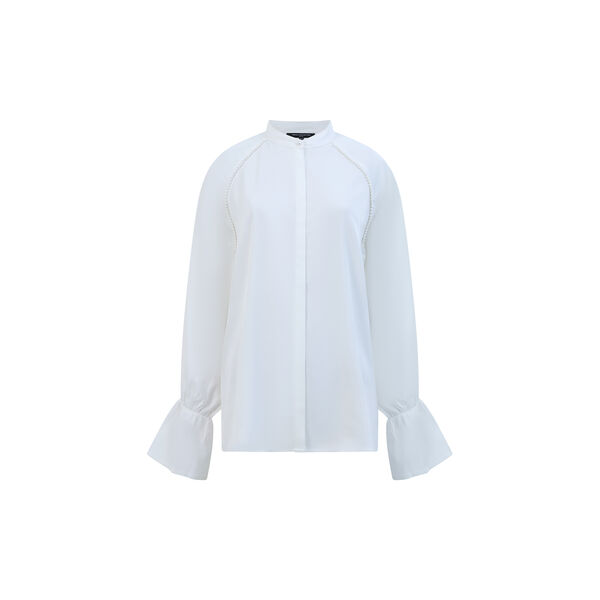 CANDICE SATIN PEARL TRIM SHIRT, winter white, French Connection