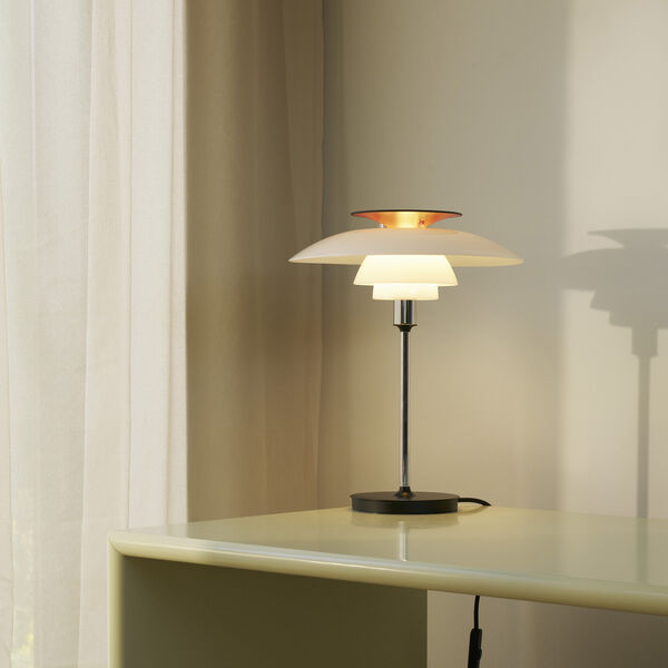 PH 80 Table Lamp, opal white/high lustre chrome plated, Louis Poulsen