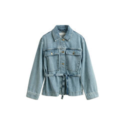 DENIM JACKET WITH TIE DETAIL, light blue worn in, Gant