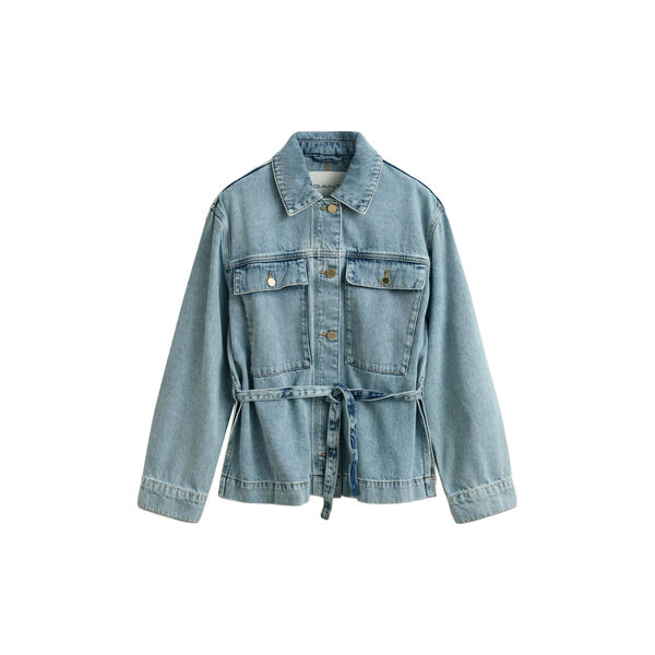 DENIM JACKET WITH TIE DETAIL, light blue worn in, Gant