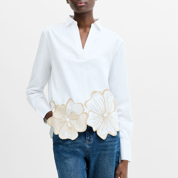 ALEXIS COTTON FLORAL EMBROIDERED SHIRT, linen white/neutral, French Connection