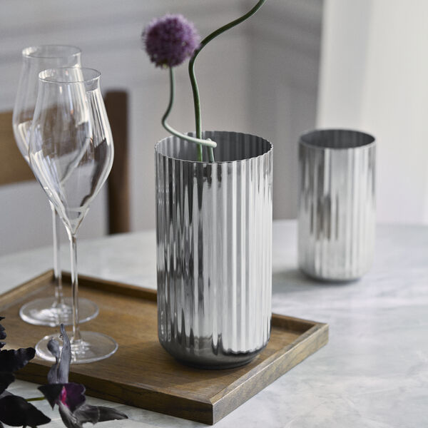 Lyngby Vase 20,5 cm, rustfritt st&aring;l, Lyngby Porcel&aelig;n