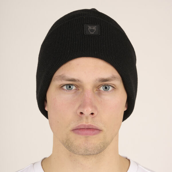 Double layer wool beanie, black jet, KnowledgeCotton Apparel 