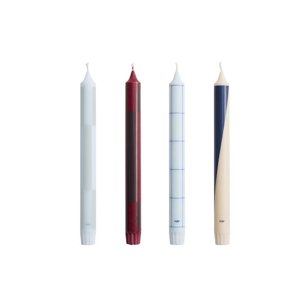 Pattern stearinlys, blues/bordeaux, HAY