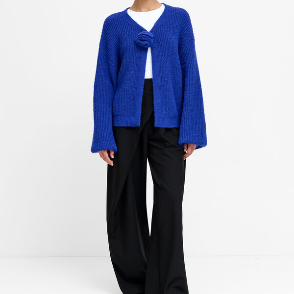 Kenly Blue Rosette Knit Cardigan, cobalt blue, French Connection