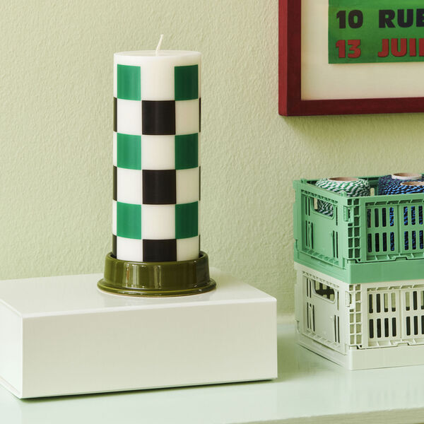 Column stearinlys, off-white, green/black check, HAY