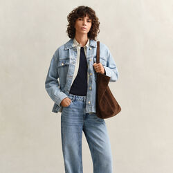 DENIM JACKET WITH TIE DETAIL, light blue worn in, Gant