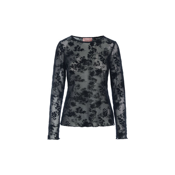 Henry Mesh Blouse, black floral, HUNK&Oslash;N