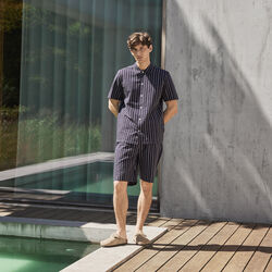 CFKAI SS Striped Seersucker Shorts, navy blazer, Casual Friday