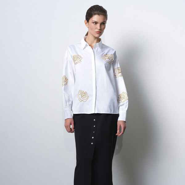 ALEXIS EMBELLISHED SHIRT, linen white gold, French Connection
