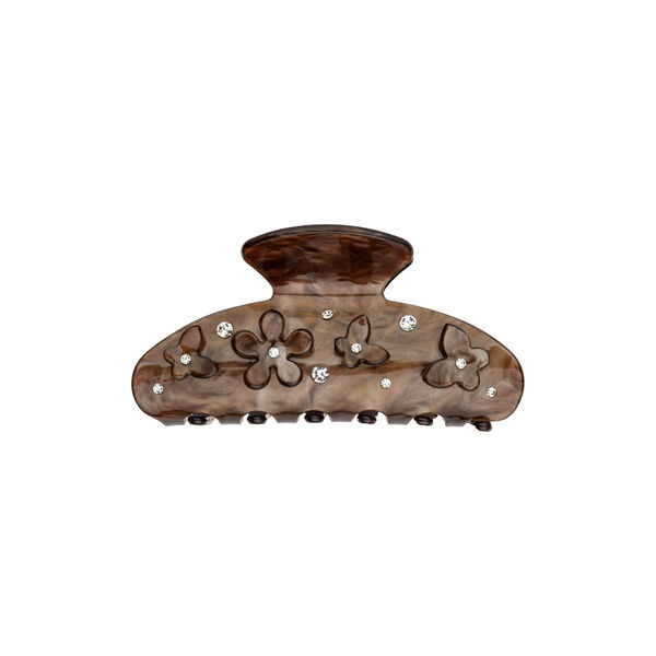Flower/Butterfly H&aring;rklemme, chocolate brown w/crystal, DARK department
