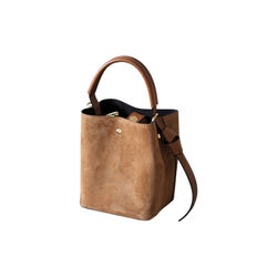 Bøtteveske semsket skinn, cognac, 7 DAYS