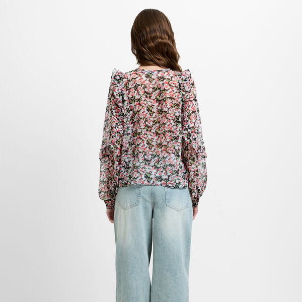 MOLLY EMINA RUFFLE SLEEVE TOP, black multi, French Connection