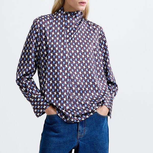 GLORIA DOLLY LONG SLEEVE SCARF BLOUSE, blueberry multi, French Connection