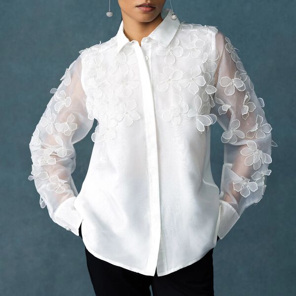 CAMDEN 3D FLORAL SHIRT, summer white, French Connection