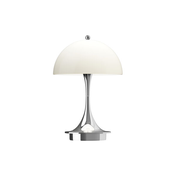 Panthella 160 Portable Table Lamp, chrome opal beige, Louis Poulsen