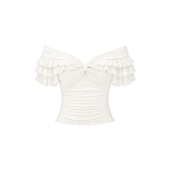 &Eacute;louise Ruffle Offshoulder top, ivory, N&uacute;noo