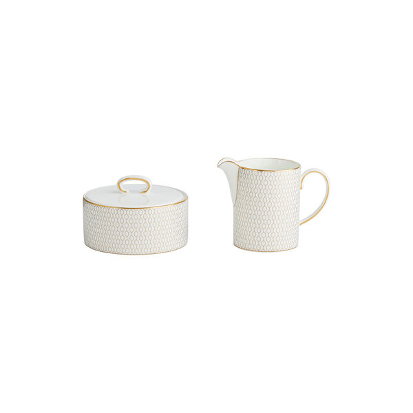 GIO GOLD sukkersk&aring;l og fl&oslash;tekanne, gull/hvit, Wedgwood