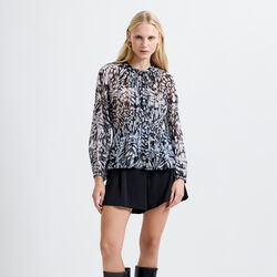 EMINA CHIFFON ALLEGRA LONG SLEEVE TOP, charcoal multi, French Connection