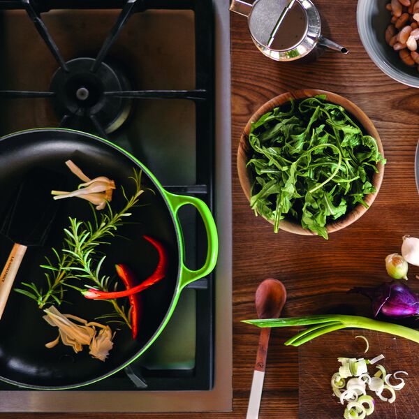 Signature st&oslash;pejern stekepanne med treh&aring;ndtak &Oslash; 28 cm, bamboo green, Le Creuset