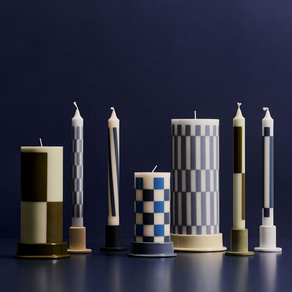 Column stearinlys, light blue/dusty blue check, HAY