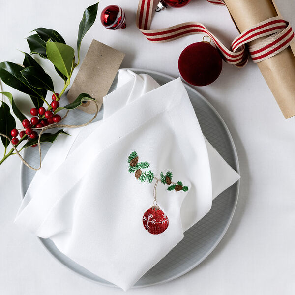 Juleserviett med julehjerte, hvit, Langkilde & Søn