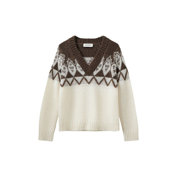 ALLEGRASW V-NECK KNIT SWEATER, 9144 off white - brown, Sofie Schnoor