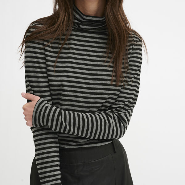 DanaMW Rollneck Blouse, black w. iron grey stripe, My Essential Wardrobe
