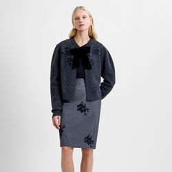 IRMA FRONT BOW CARDIGAN, charcoal grey black, French Connection