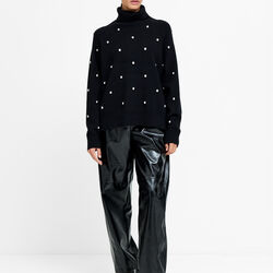 Elna Black Studded Roll Neck Jumper, black, French Connection