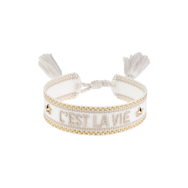 Woven Friendship armb&aring;nd, c'est la vie white w/sand/gold, DARK department