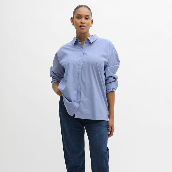 03 THE SHIRT, medium blue striped, My Essential Wardrobe