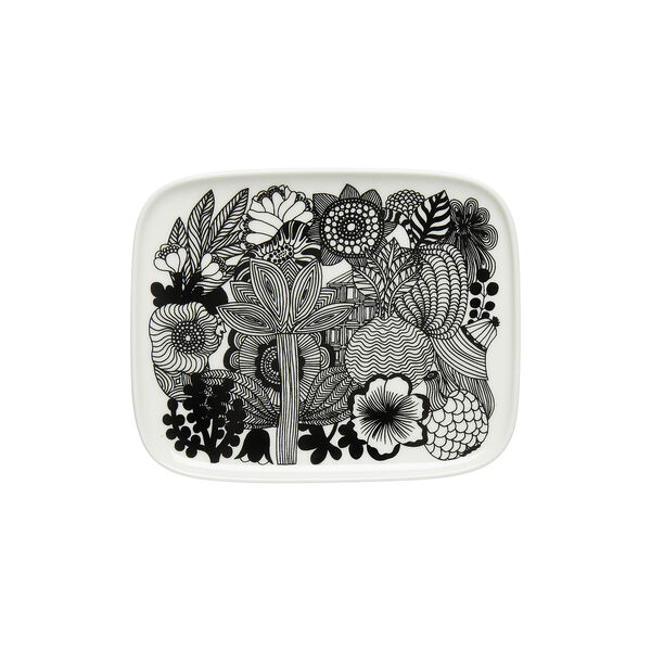 Oiva/Siirtolapuutarha tallerken, hvit/sort, Marimekko