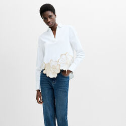 ALEXIS COTTON FLORAL EMBROIDERED SHIRT, linen white/neutral, French Connection