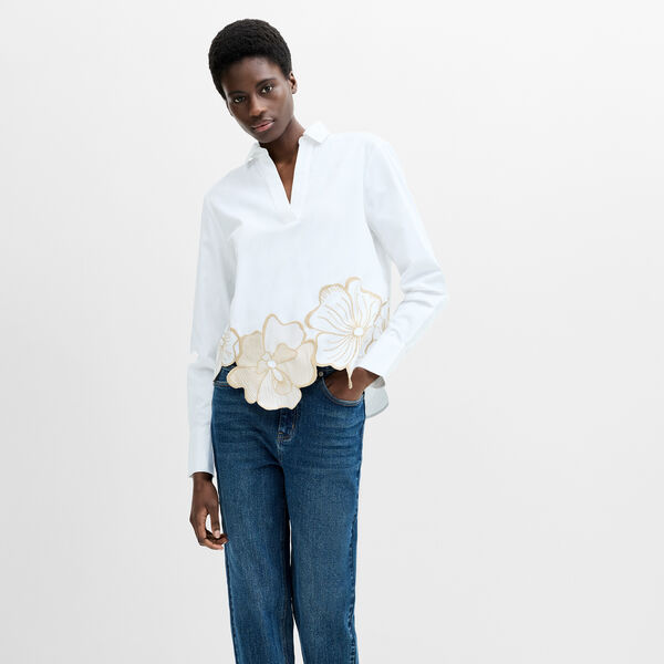 ALEXIS COTTON FLORAL EMBROIDERED SHIRT, linen white/neutral, French Connection