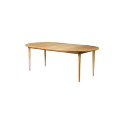 C62E Bjørk spisebord med 2 illeggsplater, eik, FDB Møbler