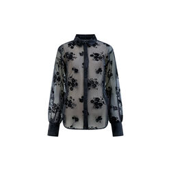 MIKA FLOCKED ORGANZA SHIRT, black, French Connection