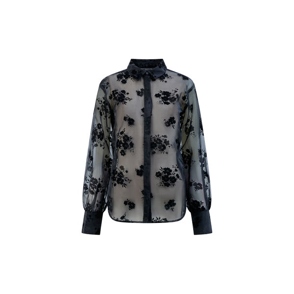 MIKA FLOCKED ORGANZA SHIRT, black, French Connection
