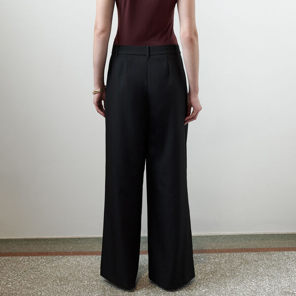 Junis Black Asymmetric Wide Leg Trousers, black, French Connection